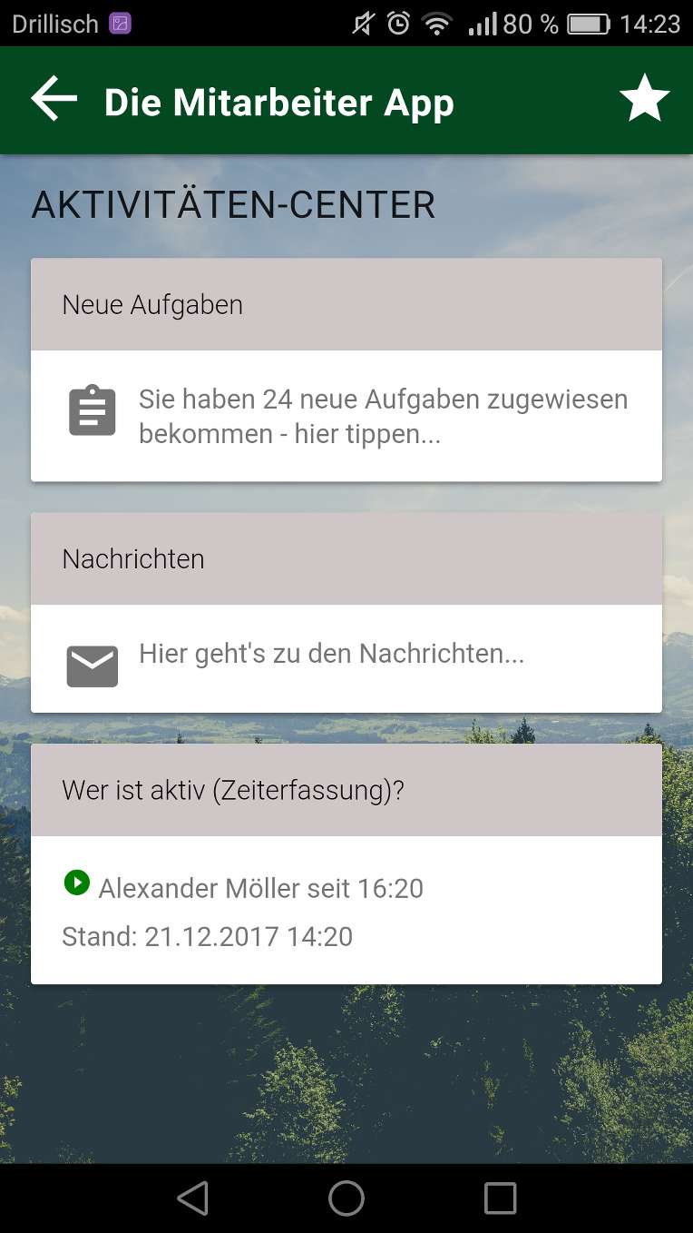 App screenshot Aktivitätencenter
